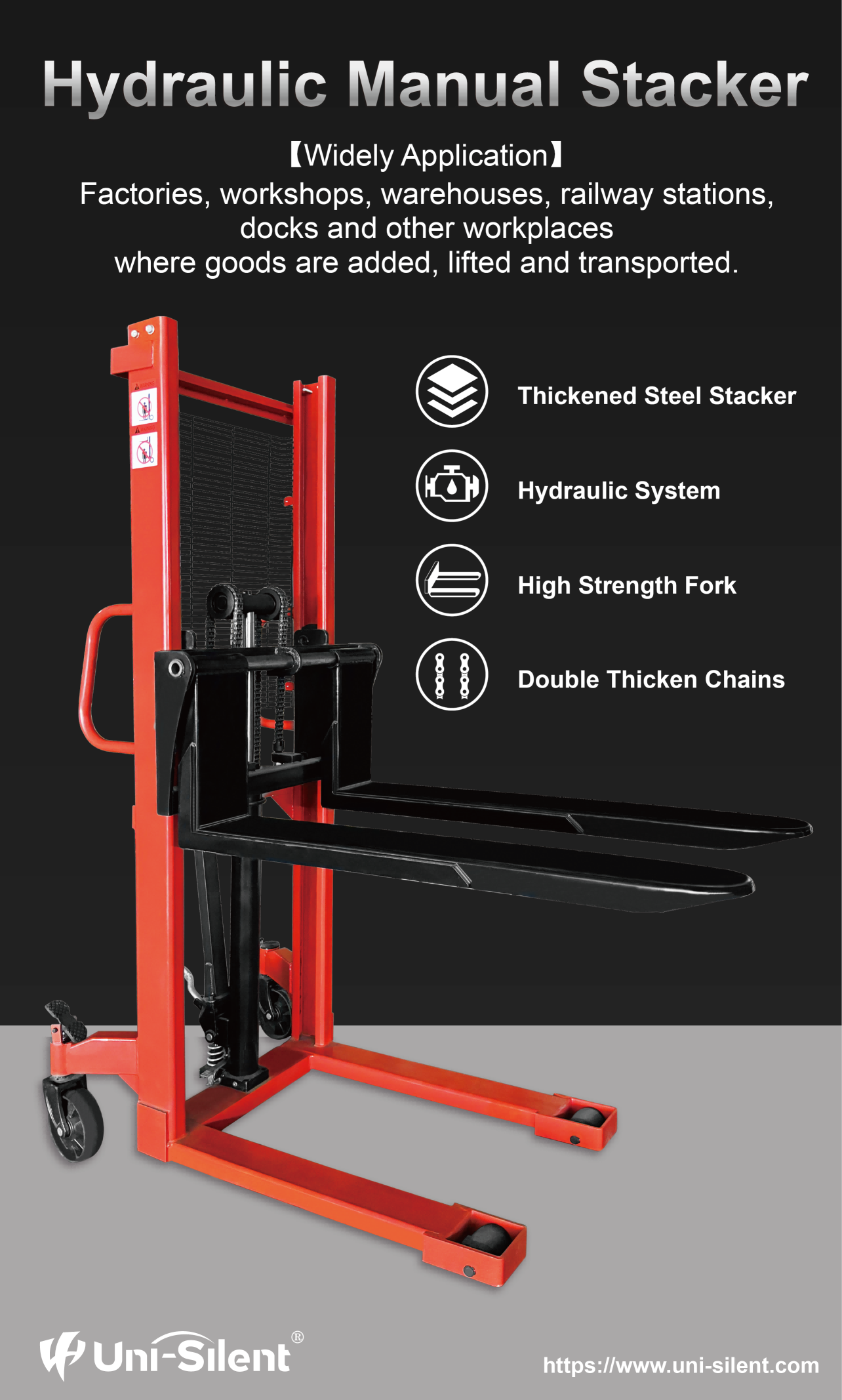 Hydraulic Stacker Manual Lift Height Pallet Jack Hand Stacker